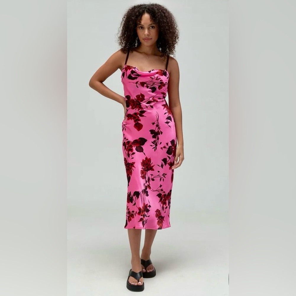 NWT WEST OF MELROSE Floral Satin Womens Slip Dress PINK COMBO Lined Sz Sm